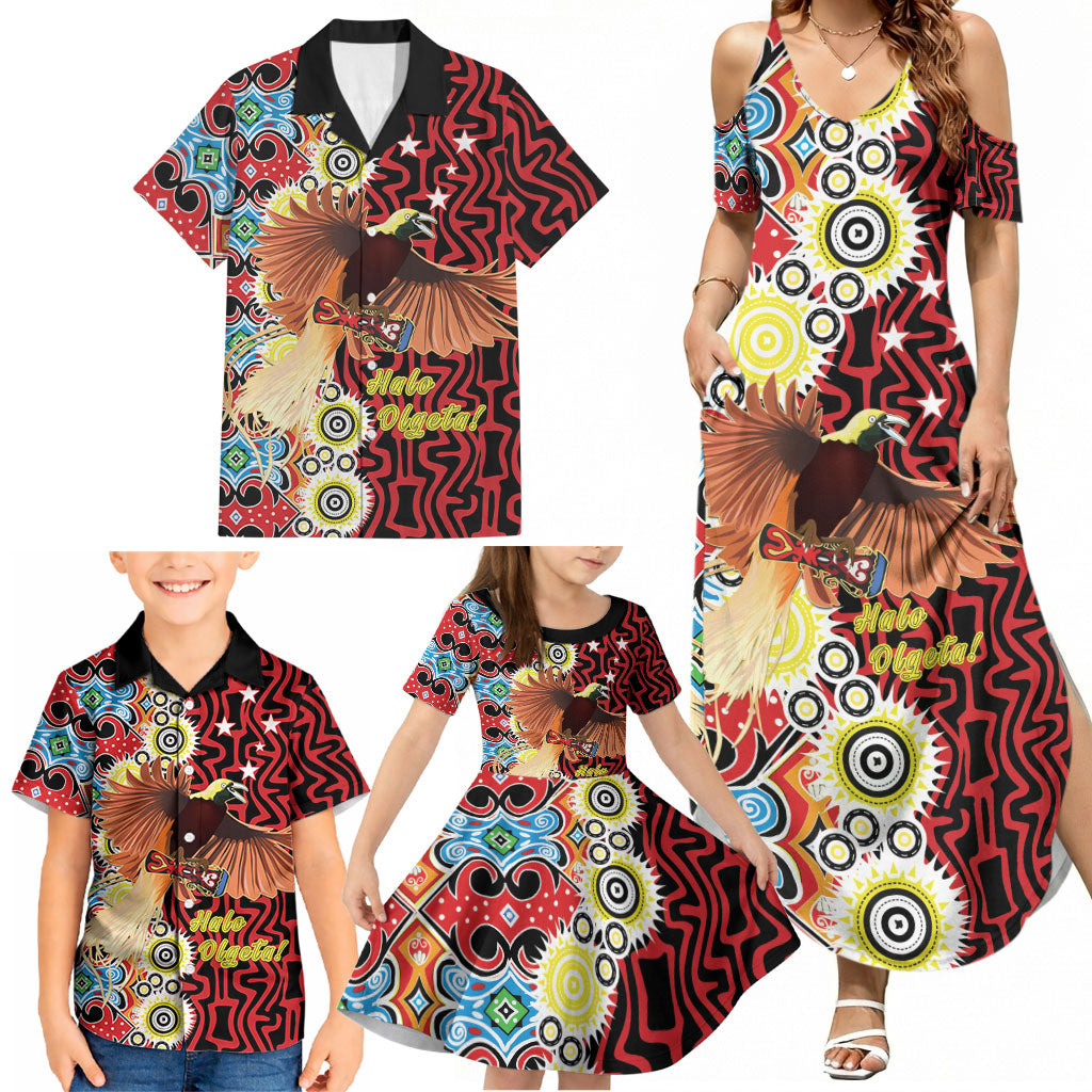 Personalised Papua New Guinea Pidgin Language Week Family Matching Summer Maxi Dress and Hawaiian Shirt Halo Olgeta Tok Pisin Wik Bird Of Paradise Oro Batik LT22 - Polynesian Pride