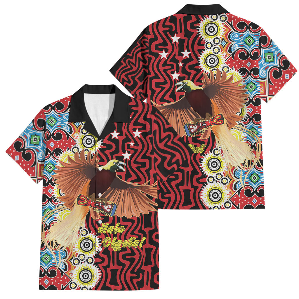Personalised Papua New Guinea Pidgin Language Week Family Matching Summer Maxi Dress and Hawaiian Shirt Halo Olgeta Tok Pisin Wik Bird Of Paradise Oro Batik LT22 Dad's Shirt - Short Sleeve Red - Polynesian Pride