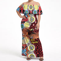 Personalised Papua New Guinea Pidgin Language Week Off Shoulder Maxi Dress Halo Olgeta Tok Pisin Wik Bird Of Paradise Oro Batik LT22 Women Red - Polynesian Pride