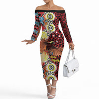 Personalised Papua New Guinea Pidgin Language Week Off The Shoulder Long Sleeve Dress Halo Olgeta Tok Pisin Wik Bird Of Paradise Oro Batik LT22 Women Red - Polynesian Pride