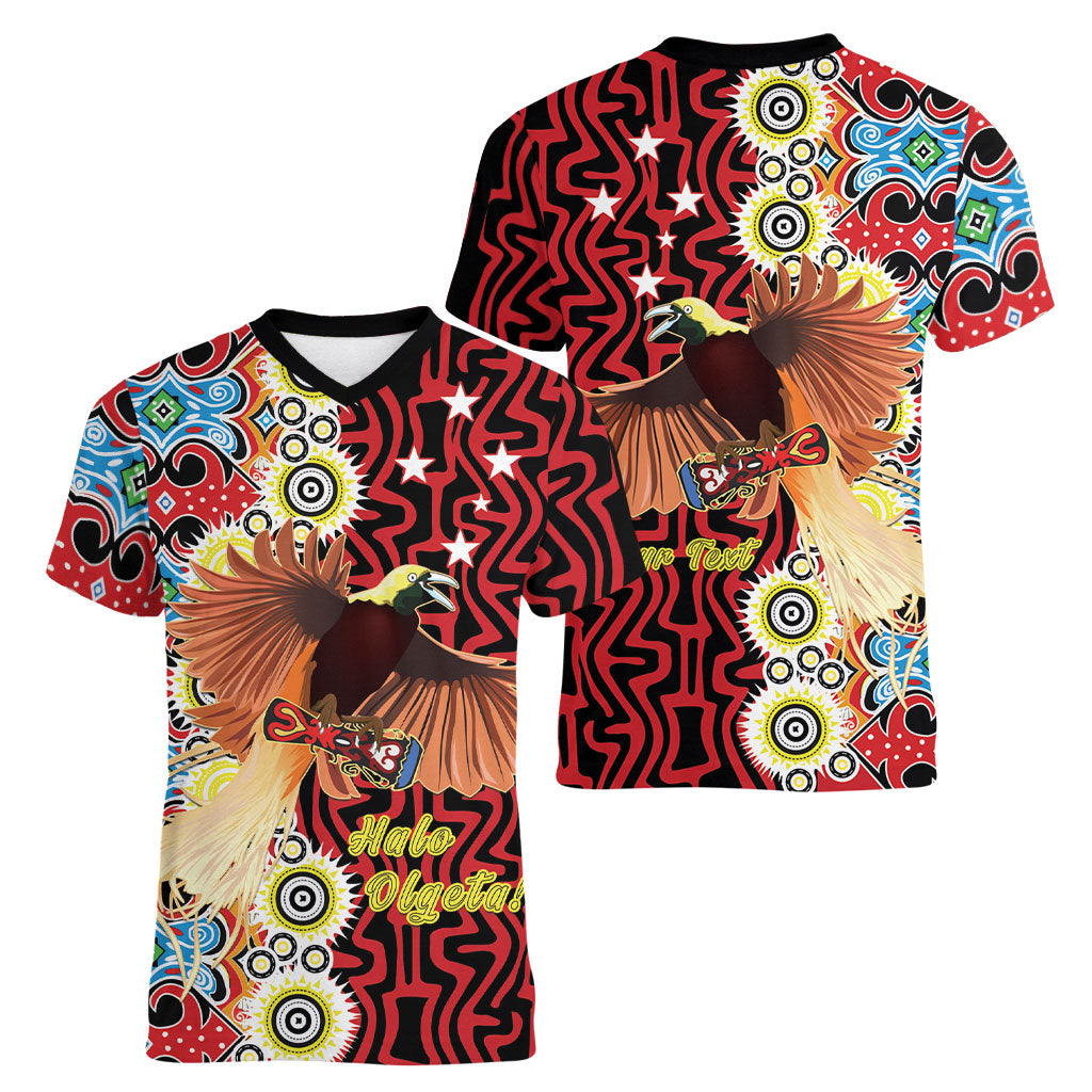 Personalised Papua New Guinea Pidgin Language Week Women V-Neck T-Shirt Halo Olgeta Tok Pisin Wik Bird Of Paradise Oro Batik LT22 - Polynesian Pride