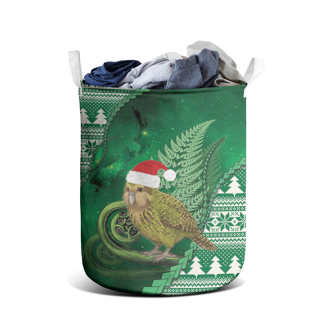 New Zealand Kakapo Christmas In July Laundry Basket Silver Fern Santa Xmas Green Color