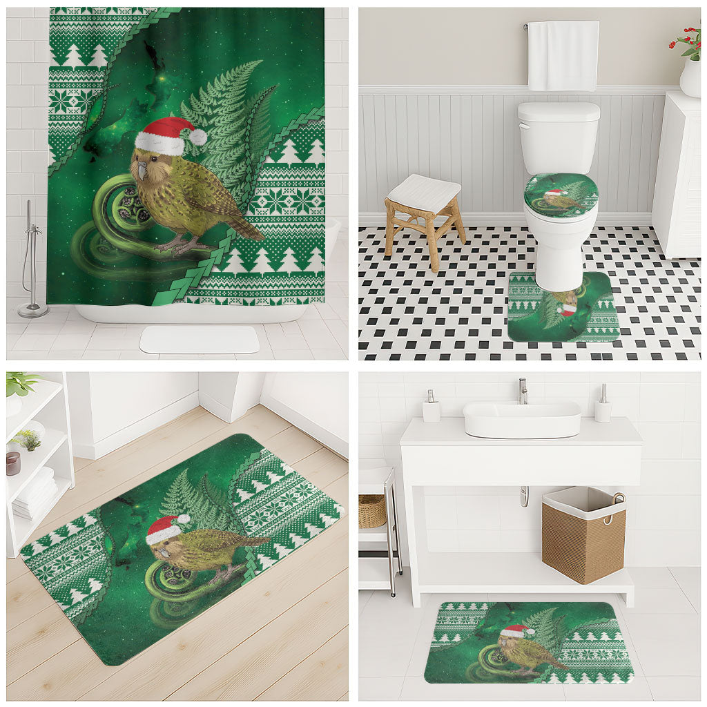 New Zealand Kakapo Christmas In July Bathroom Set Silver Fern Santa Xmas Green Color