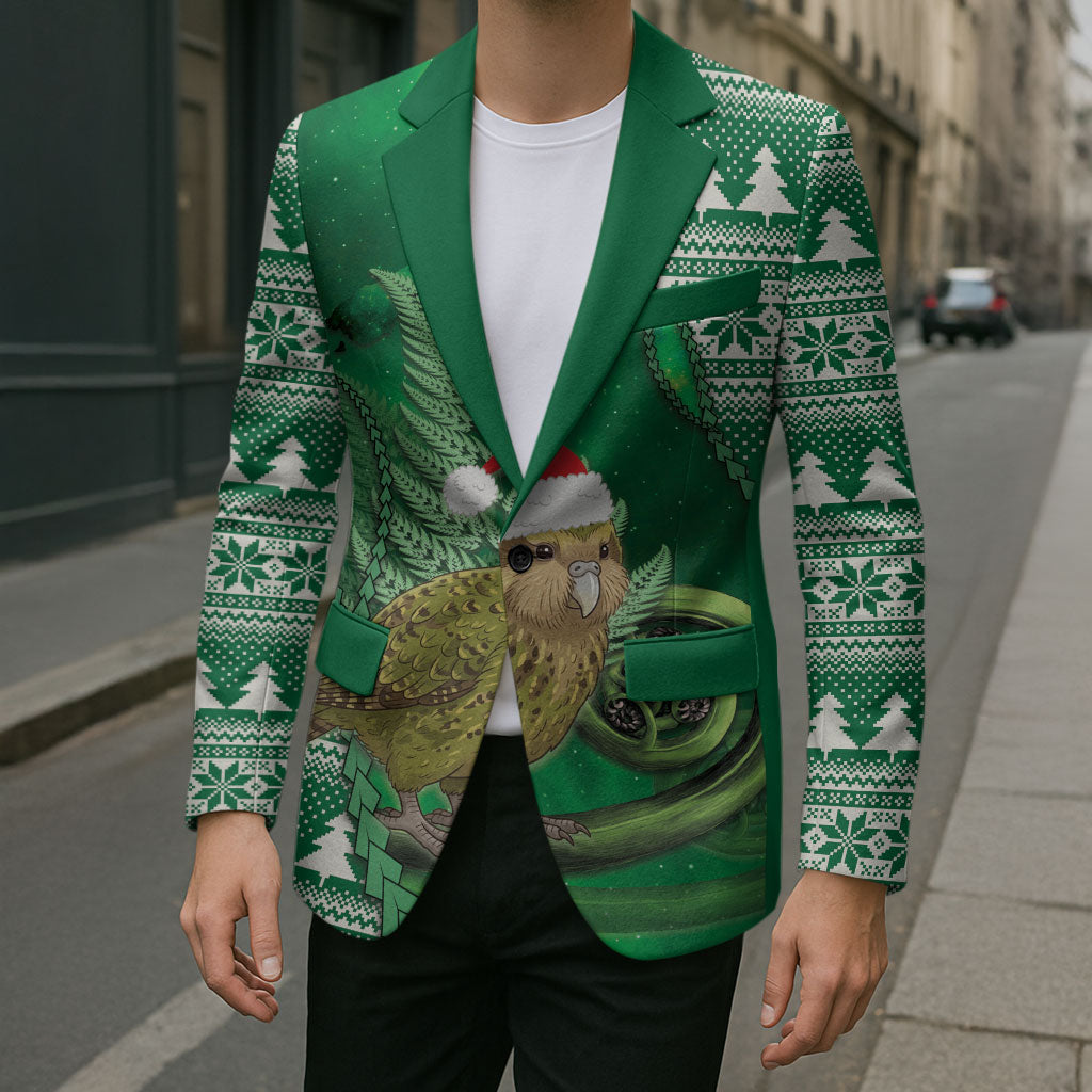 New Zealand Kakapo Christmas In July Blazer Silver Fern Santa Xmas Green Color