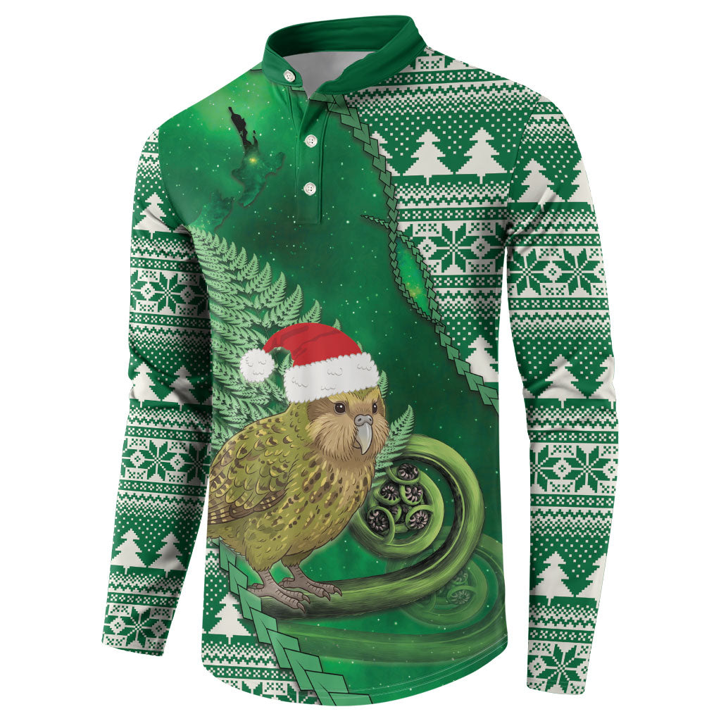 New Zealand Kakapo Christmas In July Button Sweatshirt Silver Fern Santa Xmas Green Color