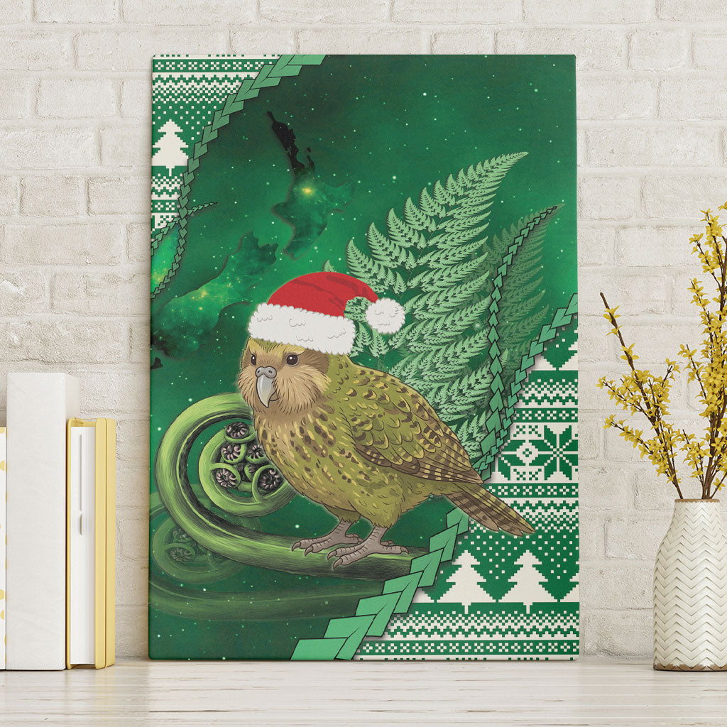 New Zealand Kakapo Christmas In July Canvas Wall Art Silver Fern Santa Xmas Green Color