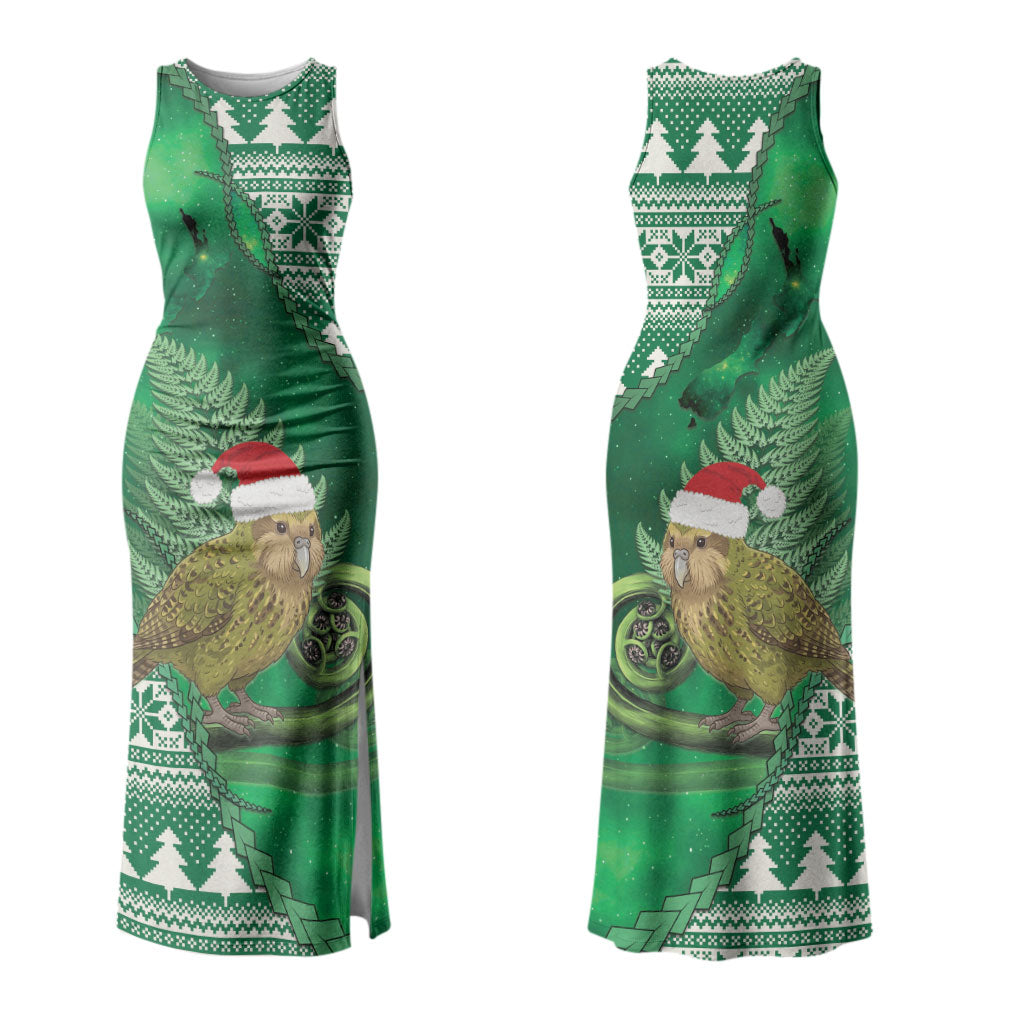 New Zealand Kakapo Christmas In July Couples Matching Tank Maxi Dress and Hawaiian Shirt Silver Fern Santa Xmas Green Color LT22 - Polynesian Pride