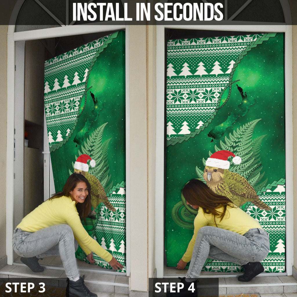 New Zealand Kakapo Christmas In July Door Cover Silver Fern Santa Xmas Green Color