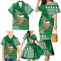 New Zealand Kakapo Christmas In July Family Matching Mermaid Dress and Hawaiian Shirt Silver Fern Santa Xmas Green Color