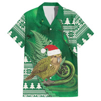 New Zealand Kakapo Christmas In July Family Matching Off The Shoulder Long Sleeve Dress and Hawaiian Shirt Silver Fern Santa Xmas Green Color