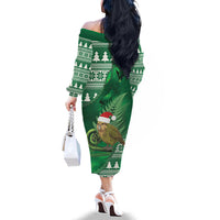 New Zealand Kakapo Christmas In July Family Matching Off The Shoulder Long Sleeve Dress and Hawaiian Shirt Silver Fern Santa Xmas Green Color