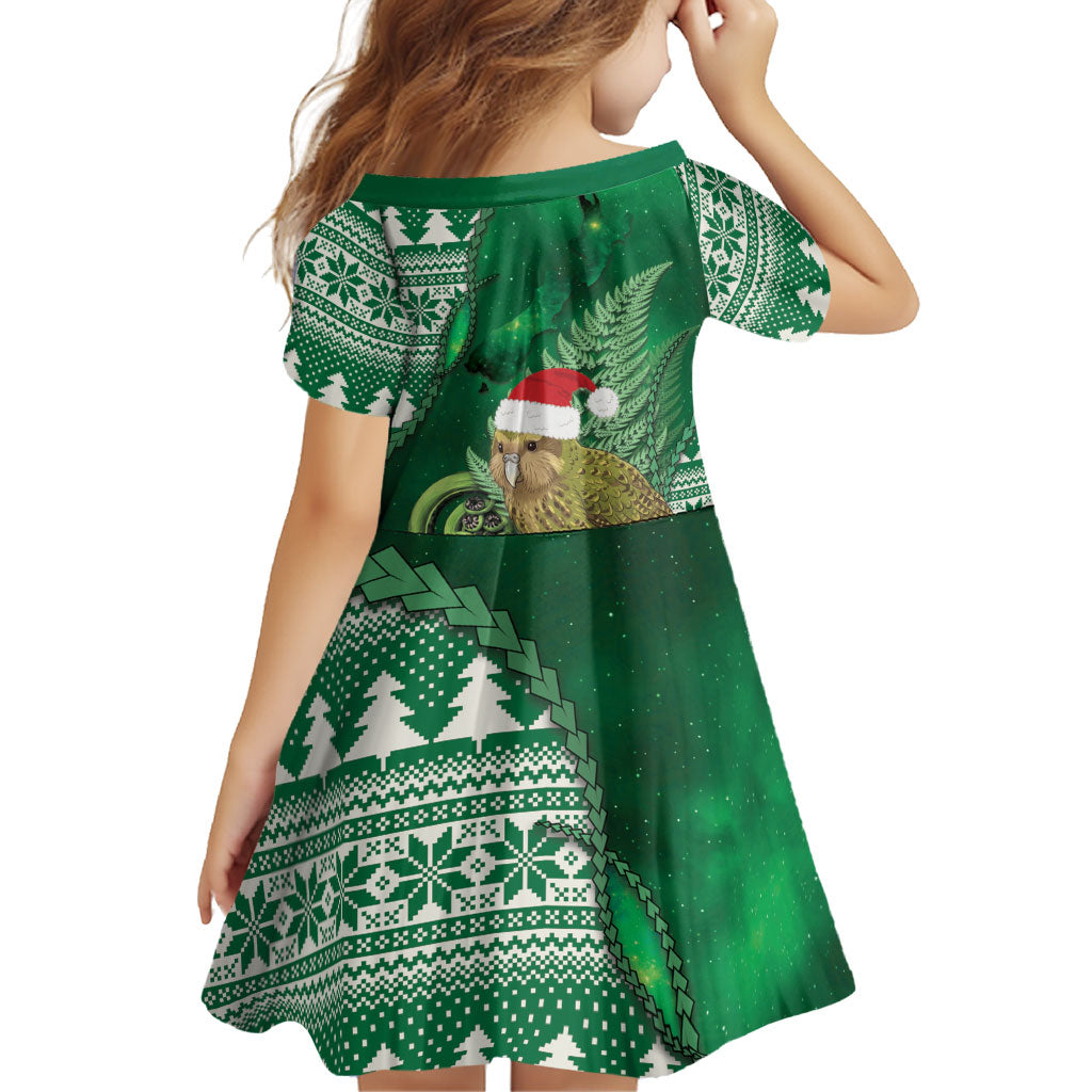 New Zealand Kakapo Christmas In July Family Matching Off Shoulder Maxi Dress and Hawaiian Shirt Silver Fern Santa Xmas Green Color