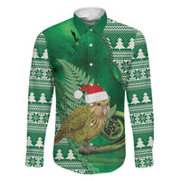 New Zealand Kakapo Christmas In July Family Matching Off Shoulder Short Dress and Hawaiian Shirt Silver Fern Santa Xmas Green Color