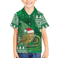 New Zealand Kakapo Christmas In July Family Matching Off Shoulder Short Dress and Hawaiian Shirt Silver Fern Santa Xmas Green Color