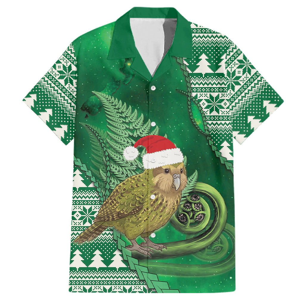 New Zealand Kakapo Christmas In July Family Matching Puletasi and Hawaiian Shirt Silver Fern Santa Xmas Green Color
