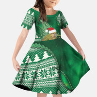New Zealand Kakapo Christmas In July Family Matching Short Sleeve Bodycon Dress and Hawaiian Shirt Silver Fern Santa Xmas Green Color