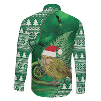 New Zealand Kakapo Christmas In July Family Matching Short Sleeve Bodycon Dress and Hawaiian Shirt Silver Fern Santa Xmas Green Color