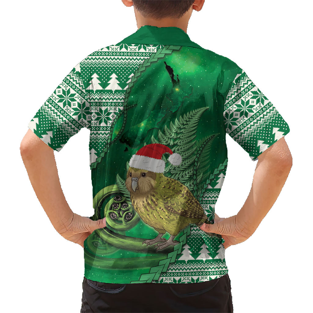 New Zealand Kakapo Christmas In July Family Matching Summer Maxi Dress and Hawaiian Shirt Silver Fern Santa Xmas Green Color
