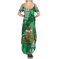 New Zealand Kakapo Christmas In July Family Matching Summer Maxi Dress and Hawaiian Shirt Silver Fern Santa Xmas Green Color