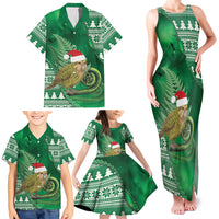 New Zealand Kakapo Christmas In July Family Matching Tank Maxi Dress and Hawaiian Shirt Silver Fern Santa Xmas Green Color