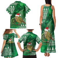 New Zealand Kakapo Christmas In July Family Matching Tank Maxi Dress and Hawaiian Shirt Silver Fern Santa Xmas Green Color
