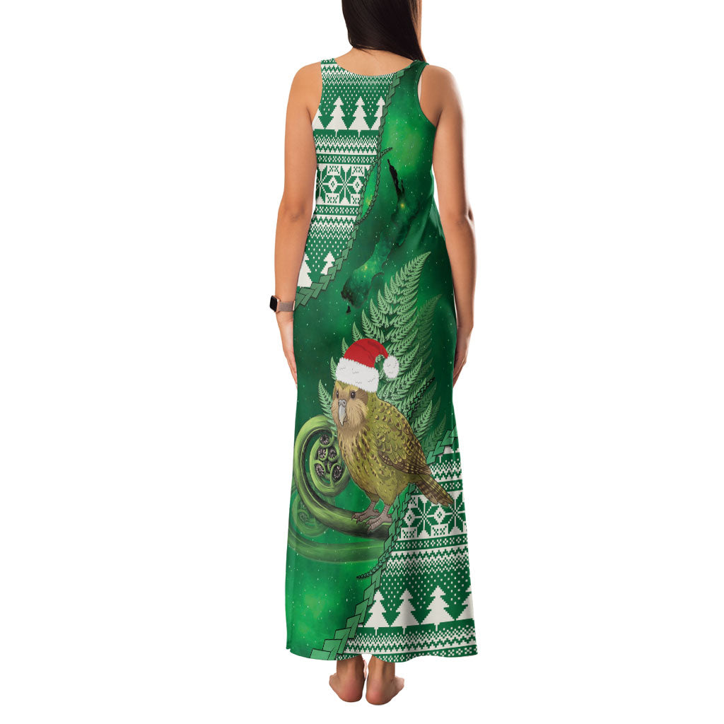 New Zealand Kakapo Christmas In July Family Matching Tank Maxi Dress and Hawaiian Shirt Silver Fern Santa Xmas Green Color