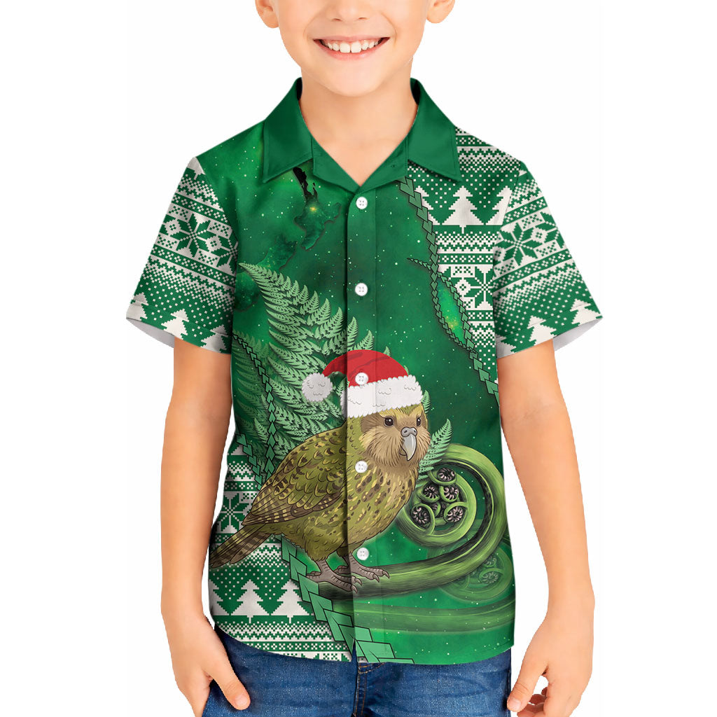 New Zealand Kakapo Christmas In July Kid Hawaiian Shirt Silver Fern Santa Xmas Green Color LT22 Kid Green - Polynesian Pride