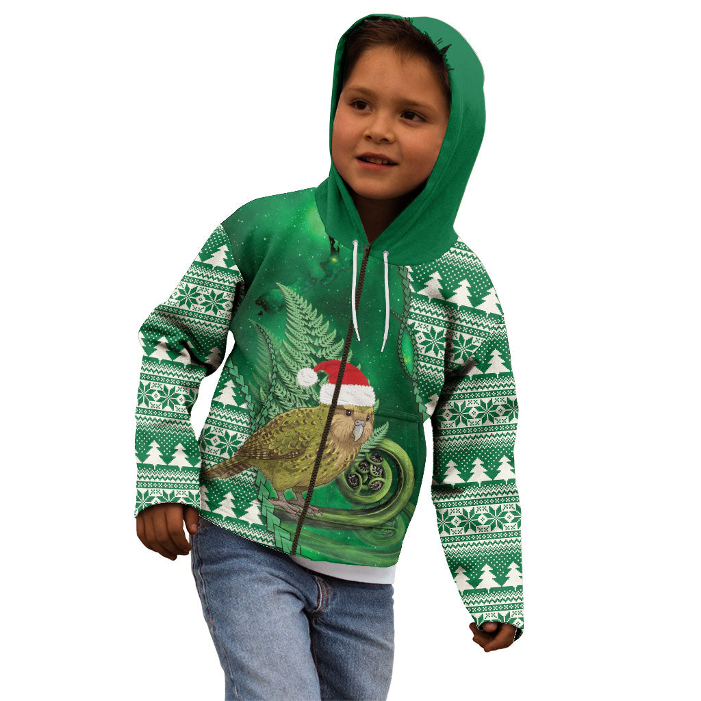 New Zealand Kakapo Christmas In July Kid Hoodie Silver Fern Santa Xmas Green Color