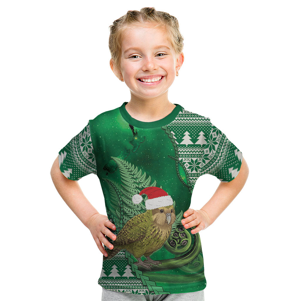 New Zealand Kakapo Christmas In July Kid T Shirt Silver Fern Santa Xmas Green Color