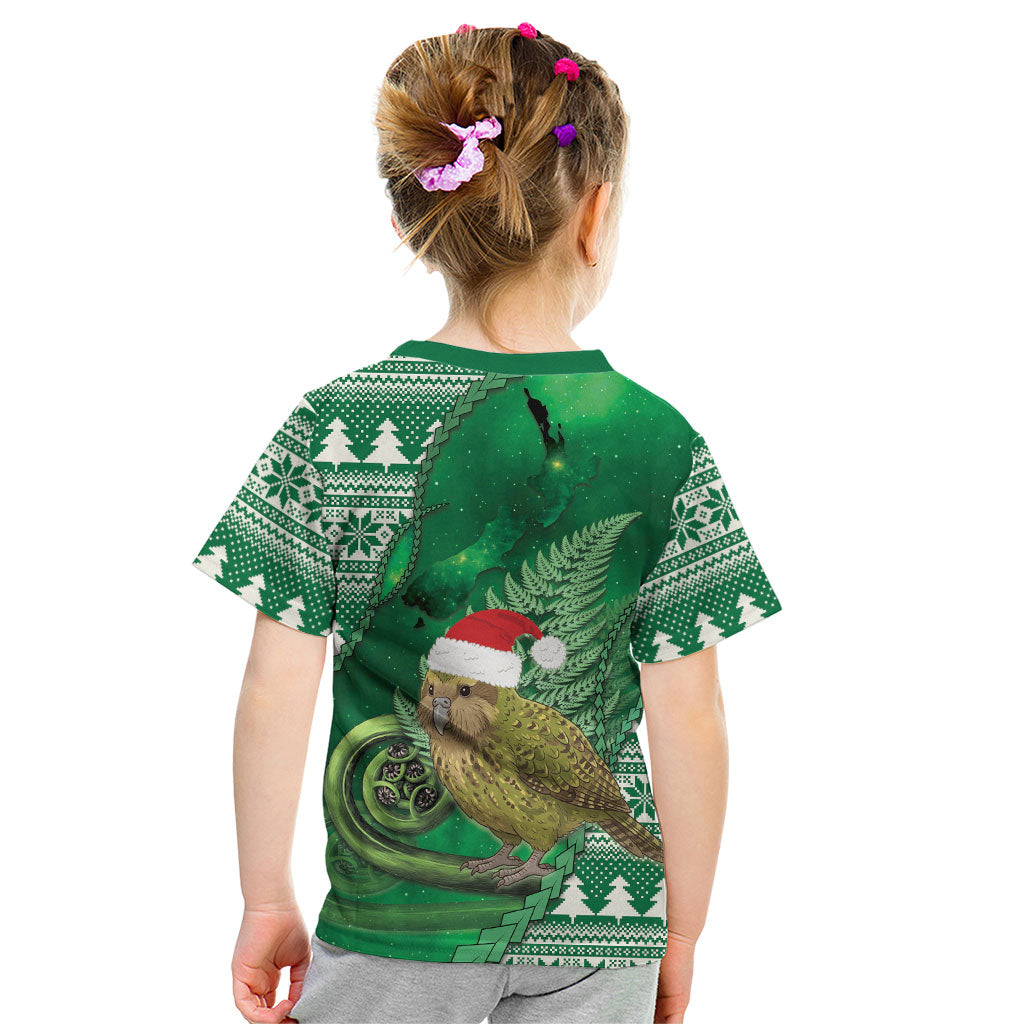 New Zealand Kakapo Christmas In July Kid T Shirt Silver Fern Santa Xmas Green Color
