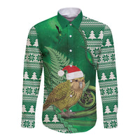 New Zealand Kakapo Christmas In July Long Sleeve Button Shirt Silver Fern Santa Xmas Green Color