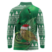 New Zealand Kakapo Christmas In July Long Sleeve Polo Shirt Silver Fern Santa Xmas Green Color