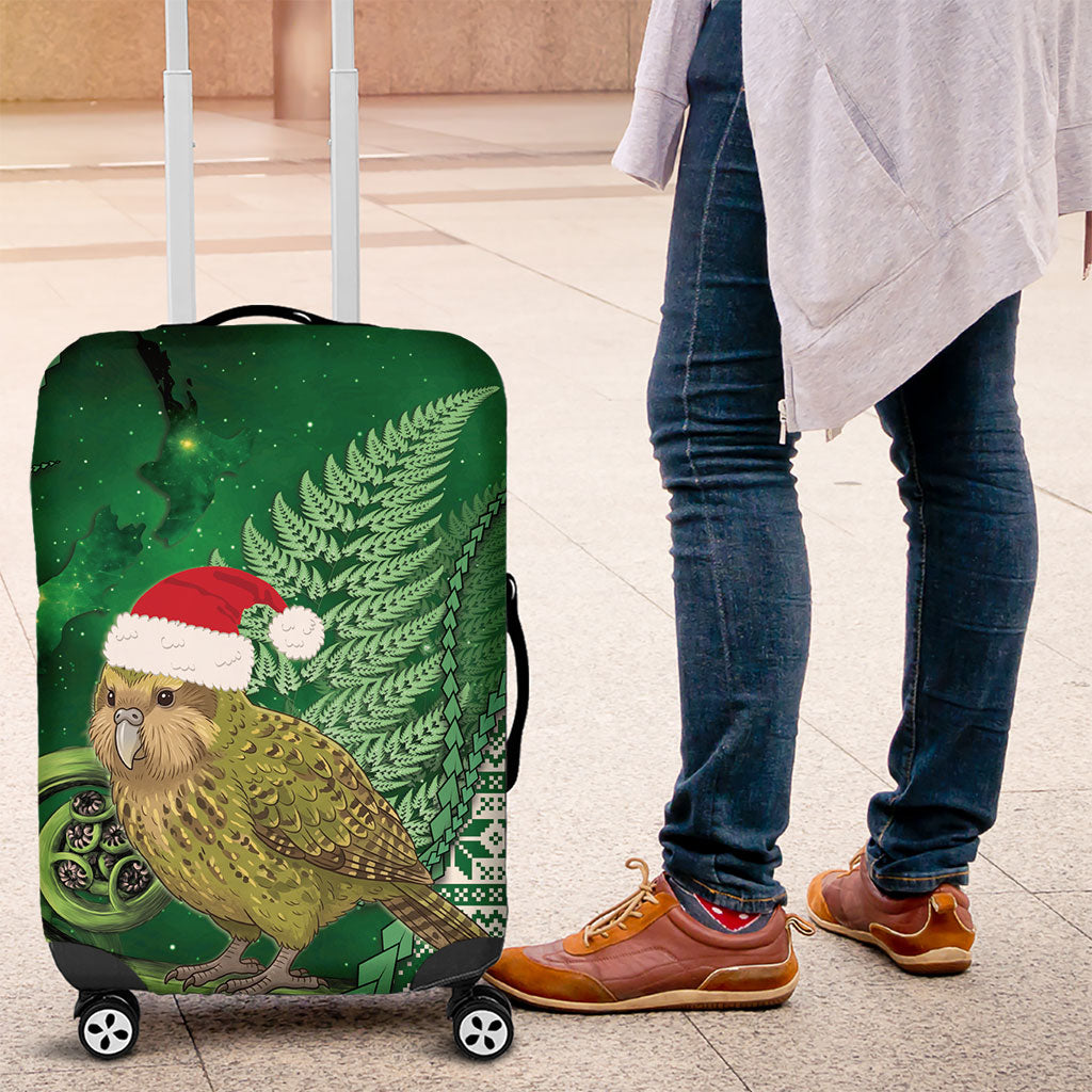 New Zealand Kakapo Christmas In July Luggage Cover Silver Fern Santa Xmas Green Color