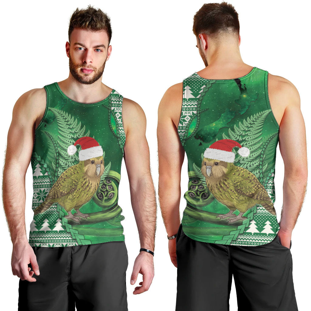 New Zealand Kakapo Christmas In July Men Tank Top Silver Fern Santa Xmas Green Color