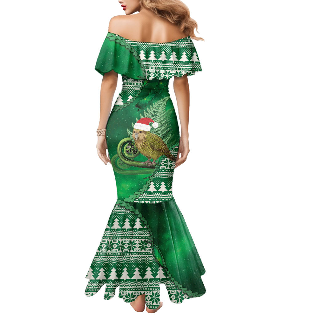 New Zealand Kakapo Christmas In July Mermaid Dress Silver Fern Santa Xmas Green Color