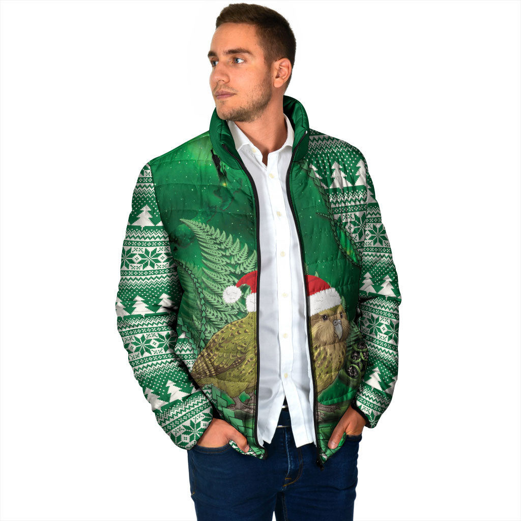 New Zealand Kakapo Christmas In July Padded Jacket Silver Fern Santa Xmas Green Color