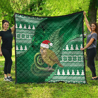 New Zealand Kakapo Christmas In July Quilt Silver Fern Santa Xmas Green Color
