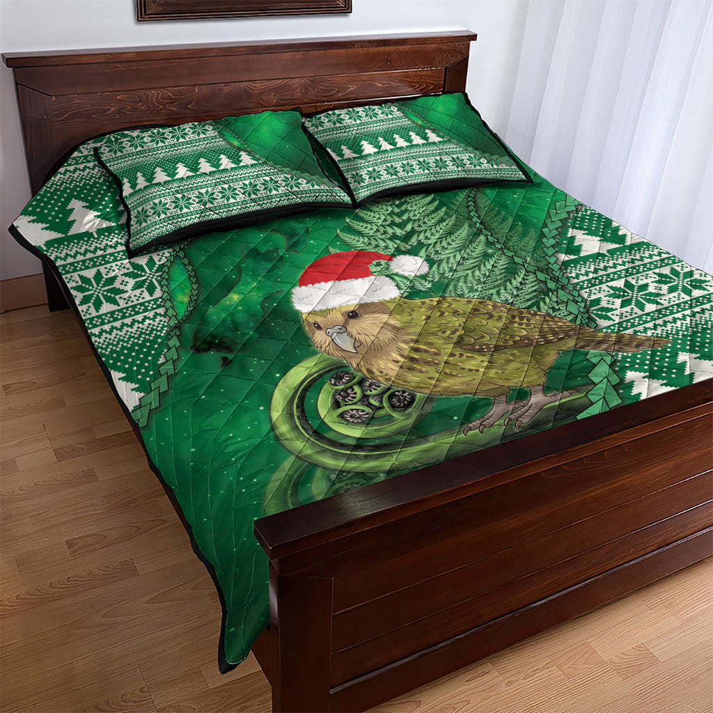 New Zealand Kakapo Christmas In July Quilt Bed Set Silver Fern Santa Xmas Green Color