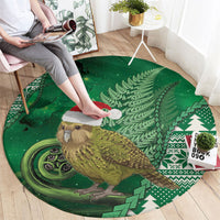 New Zealand Kakapo Christmas In July Round Carpet Silver Fern Santa Xmas Green Color