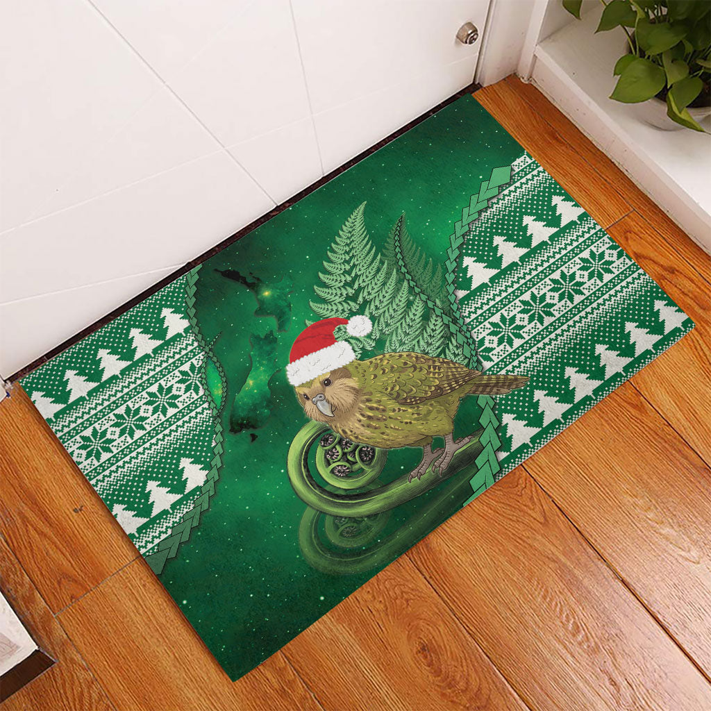 New Zealand Kakapo Christmas In July Rubber Doormat Silver Fern Santa Xmas Green Color