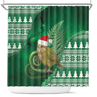 New Zealand Kakapo Christmas In July Shower Curtain Silver Fern Santa Xmas Green Color