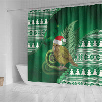 New Zealand Kakapo Christmas In July Shower Curtain Silver Fern Santa Xmas Green Color