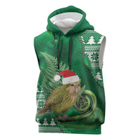 New Zealand Kakapo Christmas In July Sleeveless Hoodie Silver Fern Santa Xmas Green Color