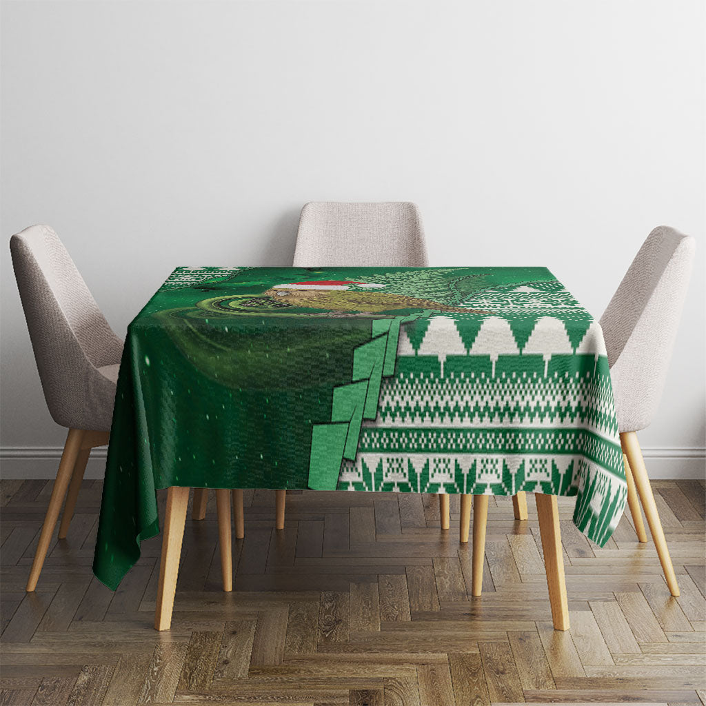 New Zealand Kakapo Christmas In July Tablecloth Silver Fern Santa Xmas Green Color