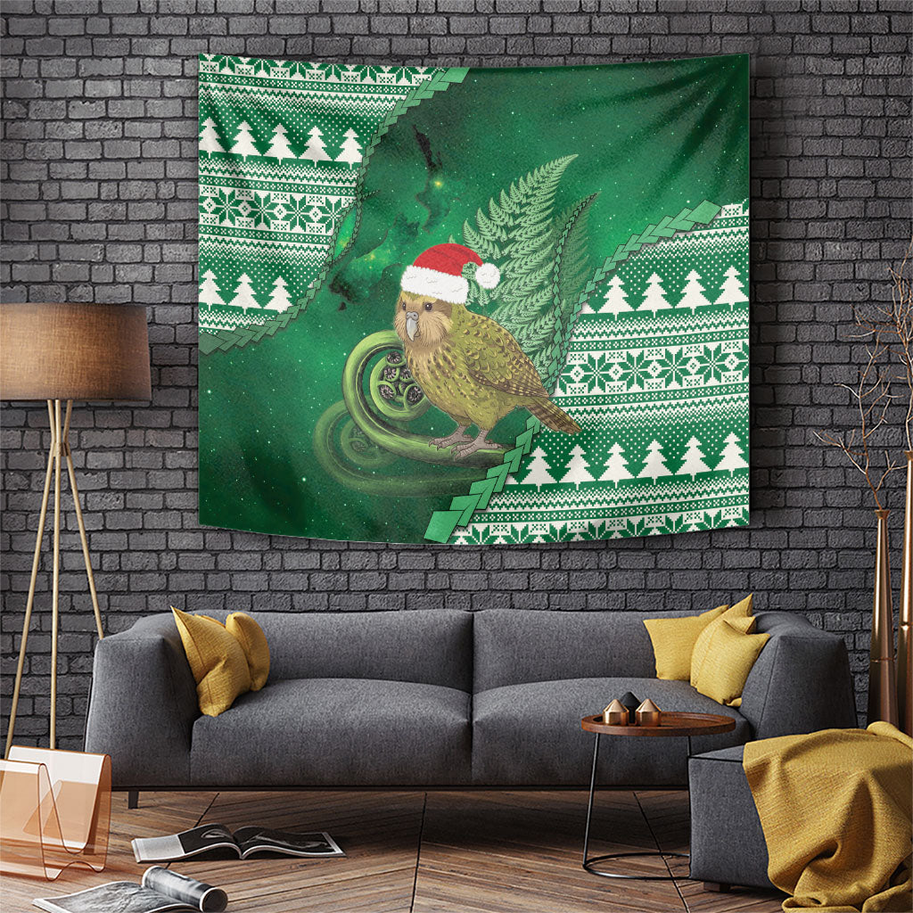 New Zealand Kakapo Christmas In July Tapestry Silver Fern Santa Xmas Green Color
