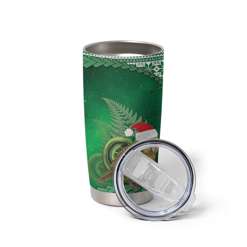 New Zealand Kakapo Christmas In July Tumbler Cup Silver Fern Santa Xmas Green Color