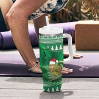 New Zealand Kakapo Christmas In July Tumbler With Handle Silver Fern Santa Xmas Green Color