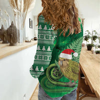 New Zealand Kakapo Christmas In July Women Casual Shirt Silver Fern Santa Xmas Green Color