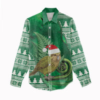 New Zealand Kakapo Christmas In July Women Casual Shirt Silver Fern Santa Xmas Green Color