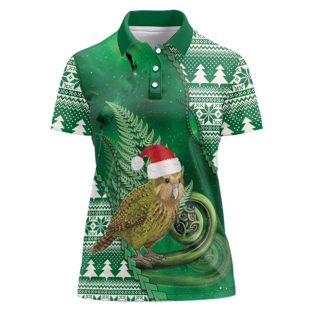 New Zealand Kakapo Christmas In July Women Polo Shirt Silver Fern Santa Xmas Green Color